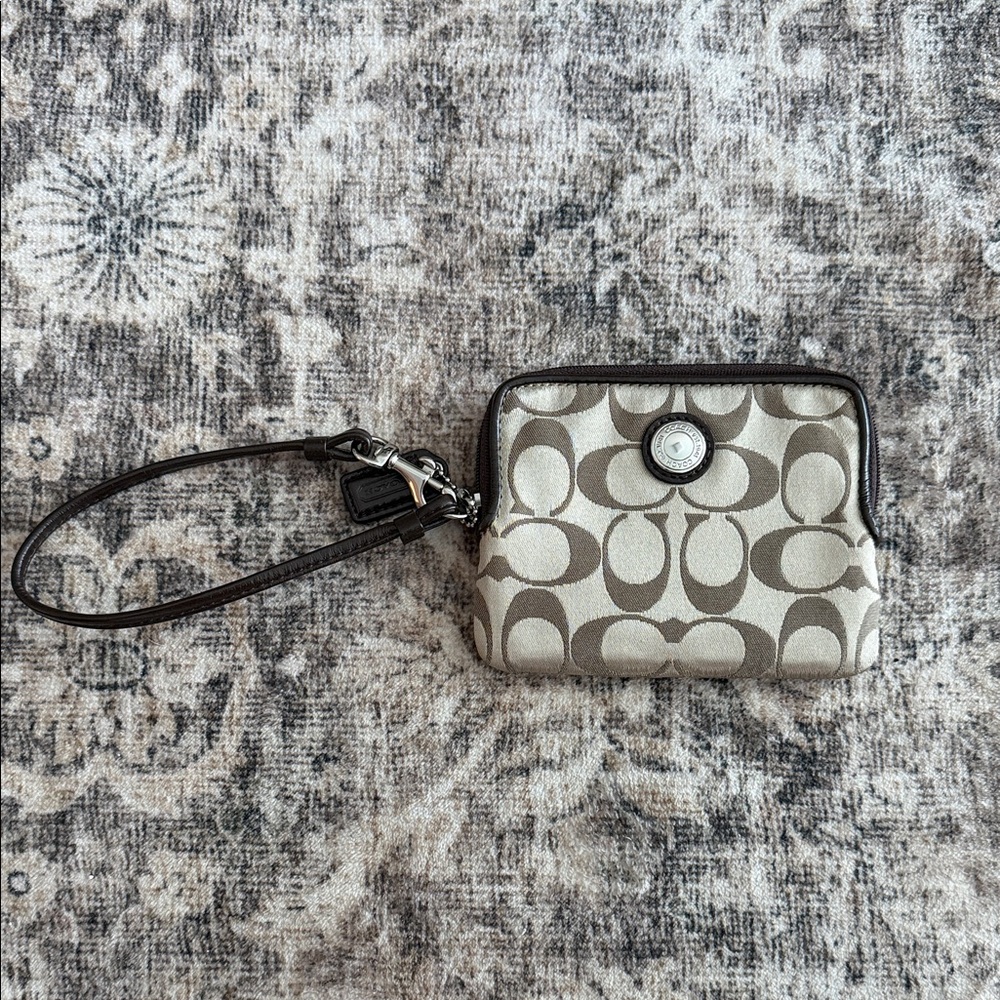 Coach Taupe and Dark Brown Signature Wristlet